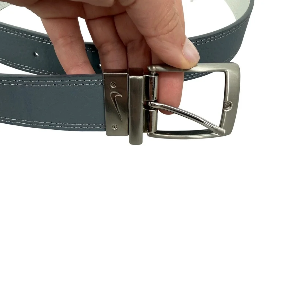 Nike Mens Reversible Golf Belt Grey White Genuine Leather Swivel Buckle Size 36